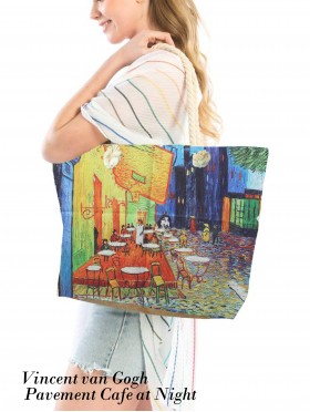 Pavement Cafe at Night Oil Painting Shoulder Bag
